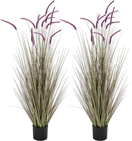 KOL Artificial 5ft 2-Pack Horsetail Reed Grass, 59in Tall Artificial Indoor Outdoor Fake Grass Plant, Home Office Décor Artificial Plants in Pot Faux Plant Greenery, Wedding Decor - Yellow in Saudi Arabia
