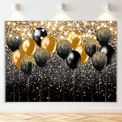 Avezano Black and Gold Glitter Backdrop for Birthday Wedding Prom Graduation Photography Background Party Glitter Gold Black Balloon Party Decorations Photoshoot Photobooth (7x5ft) in Saudi Arabia
