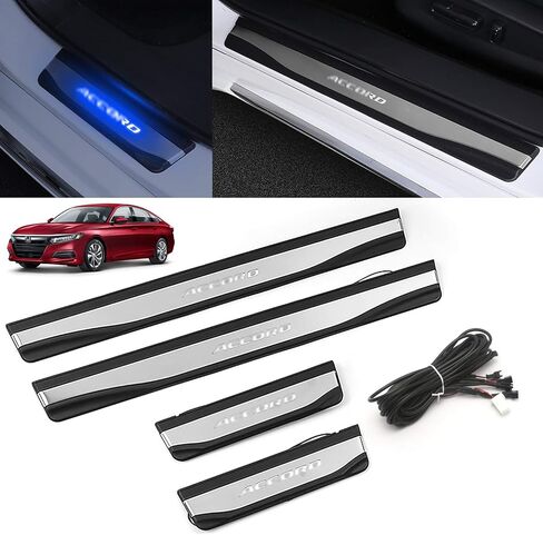 x xotic tech 4 قطع LED مضيئة عتبة الباب لوحة حماية متوافقة مع Honda Accord 2018 2019 2020 2021 2022، أزرق من الفولاذ المقاوم للصدأ in Saudi Arabia