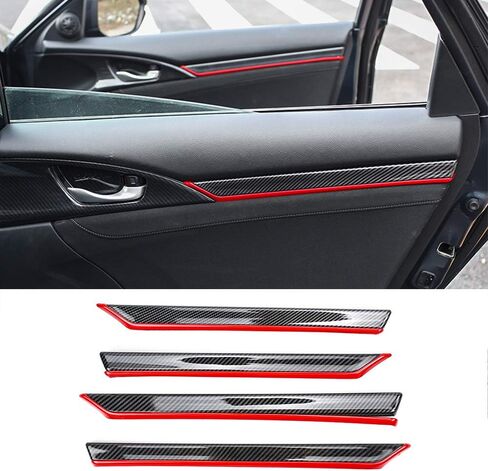 XITER 8pcs ABS Carbon Fiber Car Interior Automobile Door Panel Stripe Cover Molding Trim Accessories For Honda 10th Civic 2016 2017 2018 2019 2020 2021 (Not Fit coupe) (RED) in Saudi Arabia