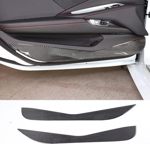 Car Interior Door Panel Trim Anti Kick Kit Compatible with Corvette C8 Stingray 2020-2024 2025 C8 Accessories Soft Carbon Fiber Protector Mat Dirty Collision Stickers Inner Decorative 2PCS (Black) in Saudi Arabia