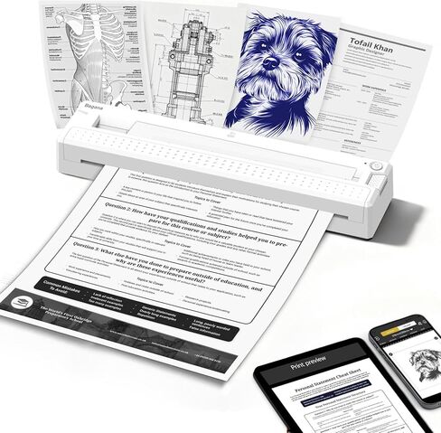 Bagana Inkless Portable Printer, Wireless Thermal Small Bluetooth Mobile Travel Printer for iPhone Android Laptop Supports 8.5x11 Inch US Letter Thermal Paper for Home Office School in Kuwait