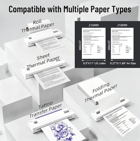 Bagana Inkless Portable Printer, Wireless Thermal Small Bluetooth Mobile Travel Printer for iPhone Android Laptop Supports 8.5x11 Inch US Letter Thermal Paper for Home Office School in Kuwait