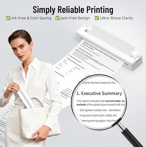 Bagana Inkless Portable Printer, Wireless Thermal Small Bluetooth Mobile Travel Printer for iPhone Android Laptop Supports 8.5x11 Inch US Letter Thermal Paper for Home Office School in Kuwait