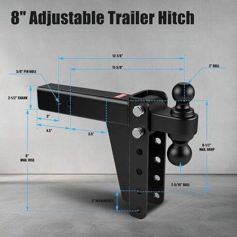 وصلة ربط مقطورة قابلة للتعديل مع كرة مزدوجة (كرات سحب مقاس 2 بوصة و2 5/16 بوصة)، تناسب جهاز استقبال وصلة ربط مقاس 2 1/2 بوصة، ووصلات سحب مع ارتفاع/ارتفاع 8 1/2 بوصة (14000 رطل GTW) مع قفل وصلة ربط المقطورة in Kuwait
