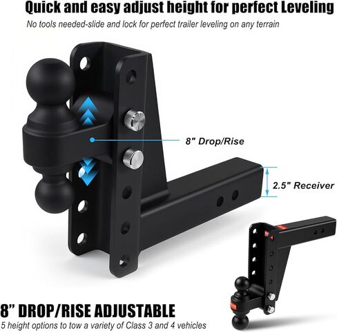 وصلة ربط مقطورة قابلة للتعديل مع كرة مزدوجة (كرات سحب مقاس 2 بوصة و2 5/16 بوصة)، تناسب جهاز استقبال وصلة ربط مقاس 2 1/2 بوصة، ووصلات سحب مع ارتفاع/ارتفاع 8 1/2 بوصة (14000 رطل GTW) مع قفل وصلة ربط المقطورة in Kuwait