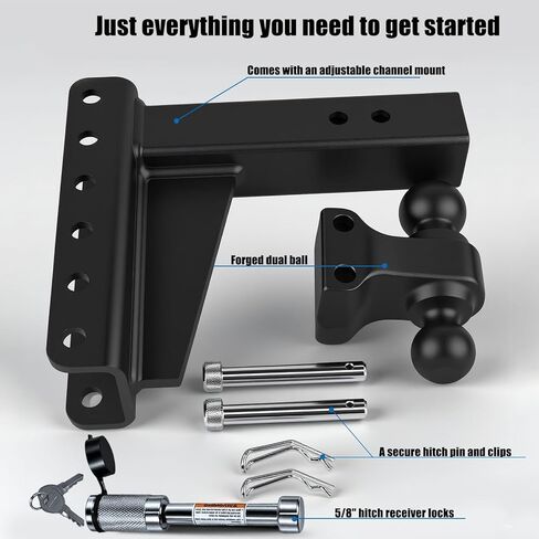 وصلة ربط مقطورة قابلة للتعديل مع كرة مزدوجة (كرات سحب مقاس 2 بوصة و2 5/16 بوصة)، تناسب جهاز استقبال وصلة ربط مقاس 2 1/2 بوصة، ووصلات سحب مع ارتفاع/ارتفاع 8 1/2 بوصة (14000 رطل GTW) مع قفل وصلة ربط المقطورة in Kuwait