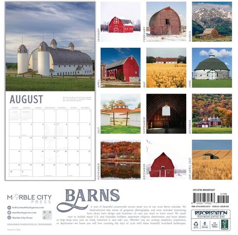 Barns Calendar 2026 | 12" x 24" Countryside Barn Wall Calendar 12 Month | Marble City Press | Country Roads, Heartland Old Barns, Farmland, Simple Country Life Landscapes, On the Farm | 2026-2027 Calendar | Small Family Owned Business | Sustainable Plasti in Kuwait