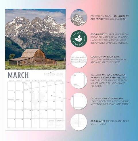 Barns Calendar 2026 | 12" x 24" Countryside Barn Wall Calendar 12 Month | Marble City Press | Country Roads, Heartland Old Barns, Farmland, Simple Country Life Landscapes, On the Farm | 2026-2027 Calendar | Small Family Owned Business | Sustainable Plasti in Kuwait