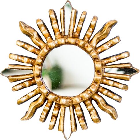 Handmade Small Round Wall Mirror 6"- Peruvian Accent Wood sunburst Mirror for Wall room decor (Gold) in Saudi Arabia