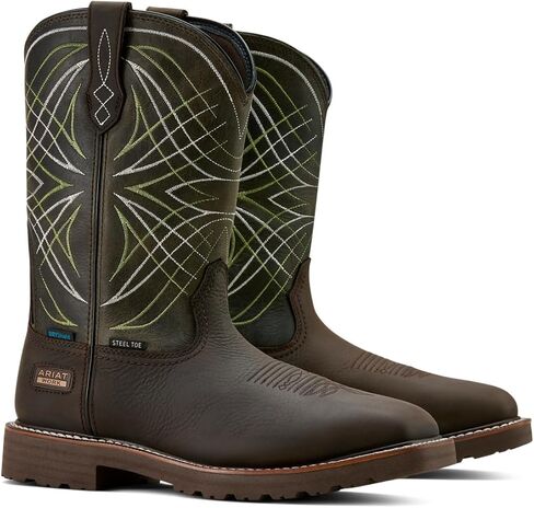 Ariat Men's Activator Waterproof Steel Toe Work Boot, Dark Brown/Green, 12 in Saudi Arabia
