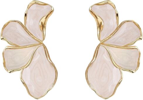 Irregular Unique Statement White Flower Earrings Big Floral Chunky Gold Earrings Elegant Vintage Drop Dangle Trendy Jewelry in Kuwait
