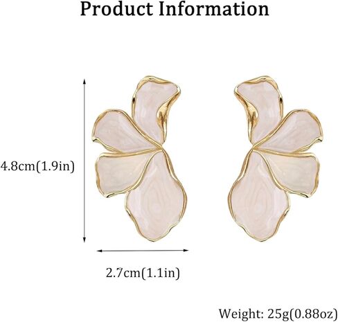 Irregular Unique Statement White Flower Earrings Big Floral Chunky Gold Earrings Elegant Vintage Drop Dangle Trendy Jewelry in Kuwait