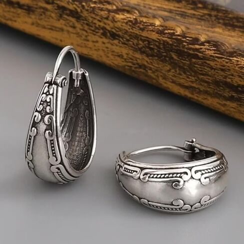 Boho Earrings, Women Earrings, Artisian Earrings, Gift for Her, Silvery Textured Earrings in Saudi Arabia