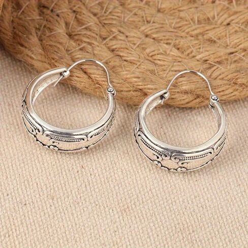Boho Earrings, Women Earrings, Artisian Earrings, Gift for Her, Silvery Textured Earrings in Saudi Arabia