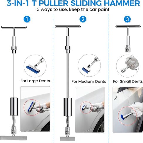 طقم أدوات سحب انبعاجات السيارة مكون من 134 قطعة، مجموعة أدوات إزالة انبعاجات السيارة بدون طلاء مع مطرقة منزلقة 3 في 1 على شكل حرف T وساحب جسر ورافع ذهبي، طقم إصلاح دنت السيارة لإصلاح الانبعاجات الكبيرة والصغيرة بسرعة in Kuwait