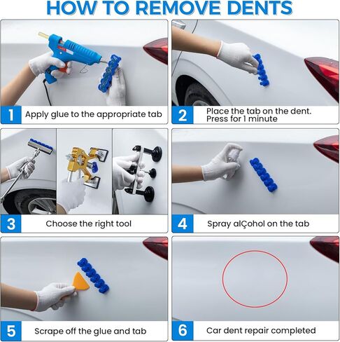 طقم أدوات سحب انبعاجات السيارة مكون من 134 قطعة، مجموعة أدوات إزالة انبعاجات السيارة بدون طلاء مع مطرقة منزلقة 3 في 1 على شكل حرف T وساحب جسر ورافع ذهبي، طقم إصلاح دنت السيارة لإصلاح الانبعاجات الكبيرة والصغيرة بسرعة in Kuwait