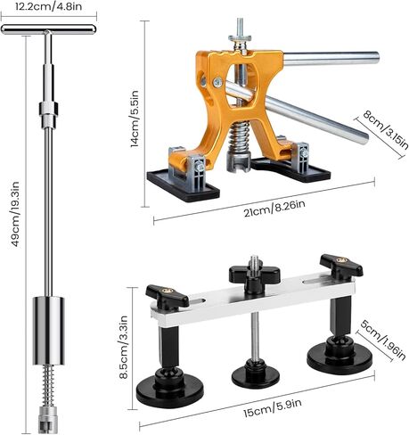 طقم أدوات سحب انبعاجات السيارة مكون من 134 قطعة، مجموعة أدوات إزالة انبعاجات السيارة بدون طلاء مع مطرقة منزلقة 3 في 1 على شكل حرف T وساحب جسر ورافع ذهبي، طقم إصلاح دنت السيارة لإصلاح الانبعاجات الكبيرة والصغيرة بسرعة in Kuwait