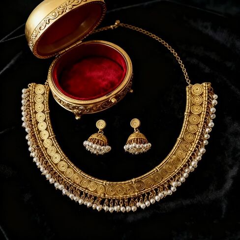 NewZenro Indian Jhumka Jewelry Sets Gold-tone Imitation Pearl Beaded Tassel Layered Necklace Dangle Drop Earrings for Women Vintage Traditional Fashion Antique Bollywood Jewelry for Wedding Party in Saudi Arabia