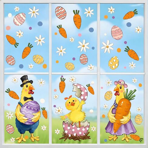 Easter Window Cling Decorations, Extra Large Reusable Chick Decals Double-Sided Removable Easter Egg Carrot Flower Window Stickers for Spring Holiday Home Office Party Glass Decor in Saudi Arabia