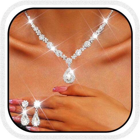 Yean Wedding Jewelry Sets Silver Rhinestone Necklace and Earrings Crystal Prom Jewelry Necklace for Women in Saudi Arabia