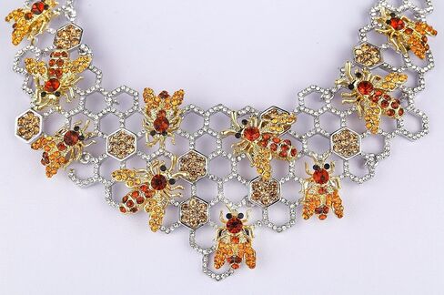 BEE Bumblebee Austrian Rhinestone Statement Necklace Earrings Set Golden N888g … (Golden) in Kuwait
