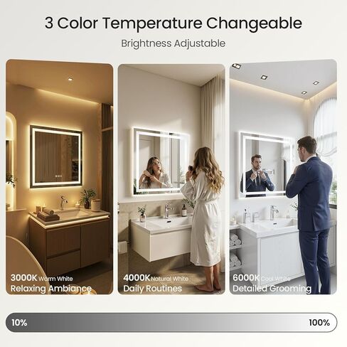 مرآة حمام LED مقاس 36 × 36 مع أضواء، مضادة للضباب، قابلة للتعتيم - مرآة حمام مضاءة مع إضاءة أمامية وخلفية، 3 درجات حرارة ألوان، وظيفة الذاكرة، زجاج مقسى (أفقي/عمودي) in Saudi Arabia