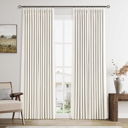 كتان مطوي طبيعي 100% ستائر تعتيم بطول 84 بوصة 2 لوح لغرفة النوم وغرفة المعيشة ستائر كريمية معزولة حراريًا بوهو محايدة بعلامة تبويب خلفية قرصة ستارة نافذة مبطنة بطيات 7 أقدام in Kuwait