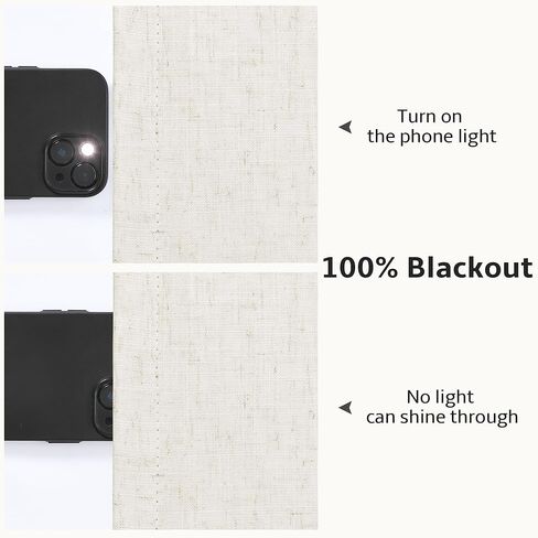 كتان مطوي طبيعي 100% ستائر تعتيم بطول 84 بوصة 2 لوح لغرفة النوم وغرفة المعيشة ستائر كريمية معزولة حراريًا بوهو محايدة بعلامة تبويب خلفية قرصة ستارة نافذة مبطنة بطيات 7 أقدام in Kuwait