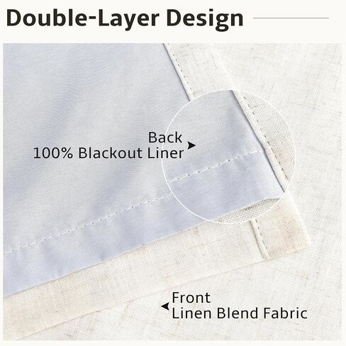 كتان مطوي طبيعي 100% ستائر تعتيم بطول 84 بوصة 2 لوح لغرفة النوم وغرفة المعيشة ستائر كريمية معزولة حراريًا بوهو محايدة بعلامة تبويب خلفية قرصة ستارة نافذة مبطنة بطيات 7 أقدام in Kuwait