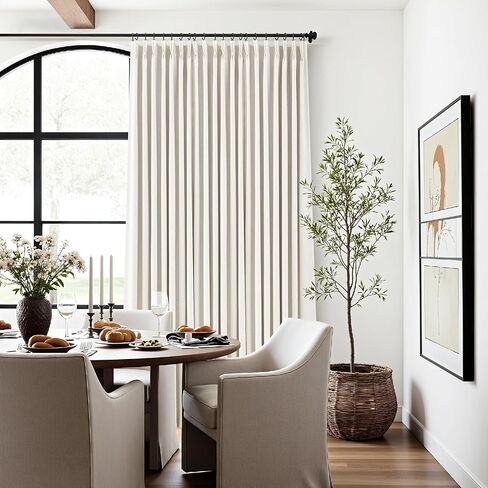 كتان مطوي طبيعي 100% ستائر تعتيم بطول 84 بوصة 2 لوح لغرفة النوم وغرفة المعيشة ستائر كريمية معزولة حراريًا بوهو محايدة بعلامة تبويب خلفية قرصة ستارة نافذة مبطنة بطيات 7 أقدام in Kuwait