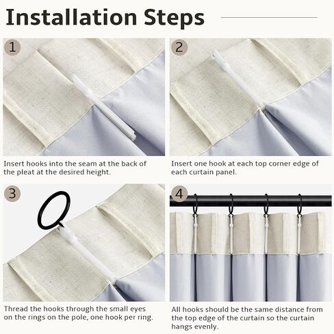 كتان مطوي طبيعي 100% ستائر تعتيم بطول 84 بوصة 2 لوح لغرفة النوم وغرفة المعيشة ستائر كريمية معزولة حراريًا بوهو محايدة بعلامة تبويب خلفية قرصة ستارة نافذة مبطنة بطيات 7 أقدام in Kuwait