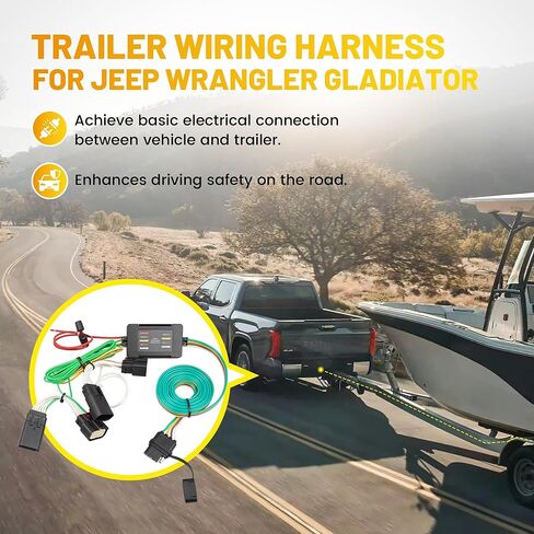 Oyviny 56407 4-Pin Trailer Wiring Harness لـ 2018-2025 Jeep Wrangler JL JLU Sahara/Sport/Rubincon/Ulimited، لـ 2020-2025 Gladiator/JT Trailer Tow Hitch Wiring سلك نحاسي نقي in Saudi Arabia