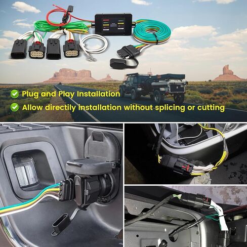 Oyviny 56407 4-Pin Trailer Wiring Harness لـ 2018-2025 Jeep Wrangler JL JLU Sahara/Sport/Rubincon/Ulimited، لـ 2020-2025 Gladiator/JT Trailer Tow Hitch Wiring سلك نحاسي نقي in Saudi Arabia