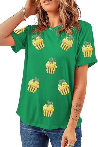 Womens St Patrick's Day T-Shirt Crewneck Short Sleeve Casual Funny Graphic Tee Shirts Tops in Saudi Arabia