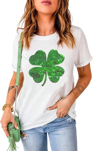 Womens St Patrick's Day T-Shirt Crewneck Short Sleeve Casual Funny Graphic Tee Shirts Tops in Saudi Arabia