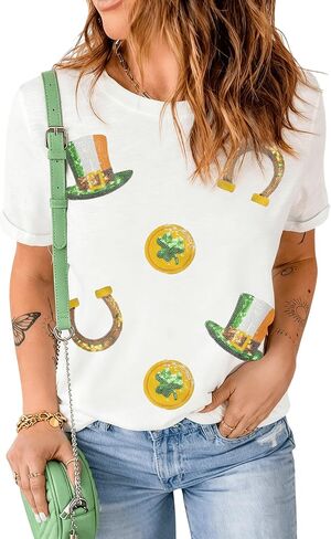 Womens St Patrick's Day T-Shirt Crewneck Short Sleeve Casual Funny Graphic Tee Shirts Tops in Saudi Arabia