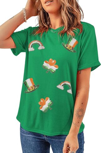 Womens St Patrick's Day T-Shirt Crewneck Short Sleeve Casual Funny Graphic Tee Shirts Tops in Saudi Arabia
