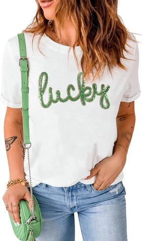 Womens St Patrick's Day T-Shirt Crewneck Short Sleeve Casual Funny Graphic Tee Shirts Tops in Saudi Arabia