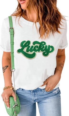 Womens St Patrick's Day T-Shirt Crewneck Short Sleeve Casual Funny Graphic Tee Shirts Tops in Saudi Arabia