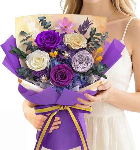 5 Pcs Glitter Red Preserved Roses Flowers Bouquet, Forever Rose Flowers for Delivery, Valentines Day Gifts for Her Women, Long-Lasting Red Roses with Vase Gift Box, Forever Flowers for Wife Mom in Kuwait