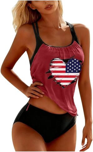 Womens Swimsuits Loose Modest Two Piece Tankini Swimsuit Adjustable Straps T-Back Top with Shorts Bathing Suits in Kuwait
