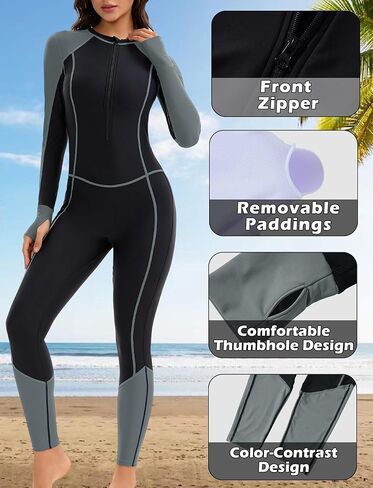 Womens Full Body Rash Guard 50+ UPF Long Sleeve Swimsuit One Piece Zipper Bathing Suit with Built in Bra in Saudi Arabia
