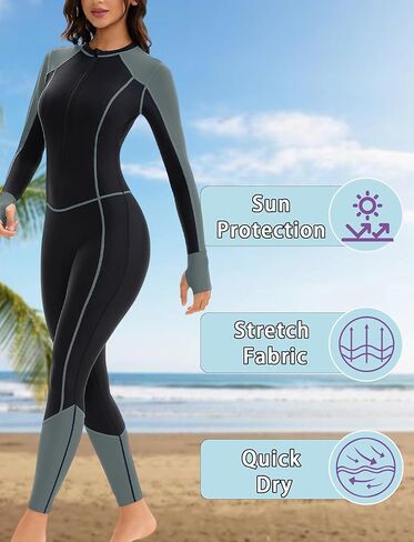 Womens Full Body Rash Guard 50+ UPF Long Sleeve Swimsuit One Piece Zipper Bathing Suit with Built in Bra in Saudi Arabia