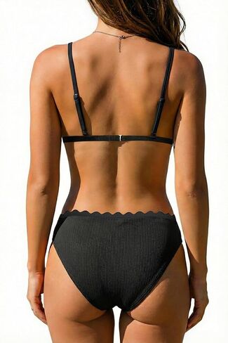 Aqua Eve Women Ribbed Bikini Set - Triangle Two Piece Swimsuit Scalloped Bikini 2025 Low Rise Bathing Suit in Saudi Arabia