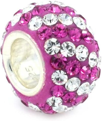 ICYROSE Solid 925 Sterling Silver Hot Pink and Clear Crystal Stripes Charm Bead for European Snake Chain Bracelets in Saudi Arabia