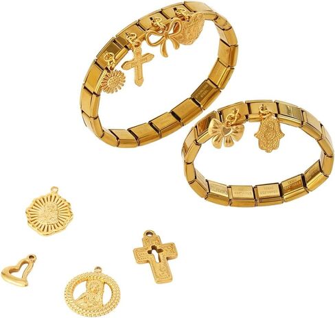 سوار ذهبي على شكل زهرة كروس إيطالية للنساء، مصنوع يدويًا مع سوار للمبتدئين، سحر متنوع وأدوات فتح، مجوهرات وصلات سوار إيطالي معيارية 9 مم in Kuwait