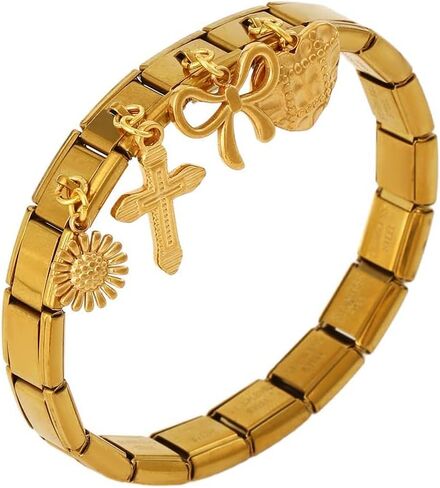 سوار ذهبي على شكل زهرة كروس إيطالية للنساء، مصنوع يدويًا مع سوار للمبتدئين، سحر متنوع وأدوات فتح، مجوهرات وصلات سوار إيطالي معيارية 9 مم in Kuwait