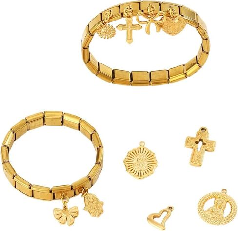 سوار ذهبي على شكل زهرة كروس إيطالية للنساء، مصنوع يدويًا مع سوار للمبتدئين، سحر متنوع وأدوات فتح، مجوهرات وصلات سوار إيطالي معيارية 9 مم in Kuwait