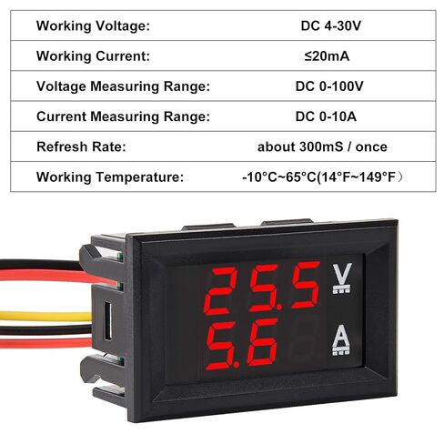 3 عبوات 0.28 بوصة مقياس الفولتميتر الرقمي DC 0-100V 10A، لوحة عرض LED مزدوجة باللونين الأحمر والأحمر مع أسلاك توصيل، جهاز اختبار مراقبة أمبير 2 في 1 لتجارب الدوائر الإلكترونية، قوارب السيارات الكهربائية إلخ in Saudi Arabia